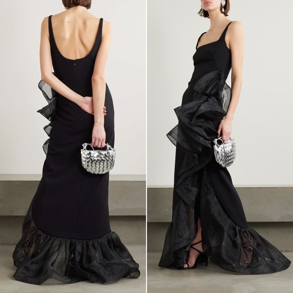 NWT Safiyaa Derry Ruffled Organza-Trim Stretch-Crepe Gown $3,075 -‎ Size US 10